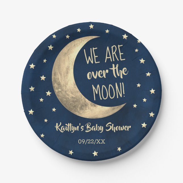 Over The Moon | Baby Shower Paper Plates (Front)