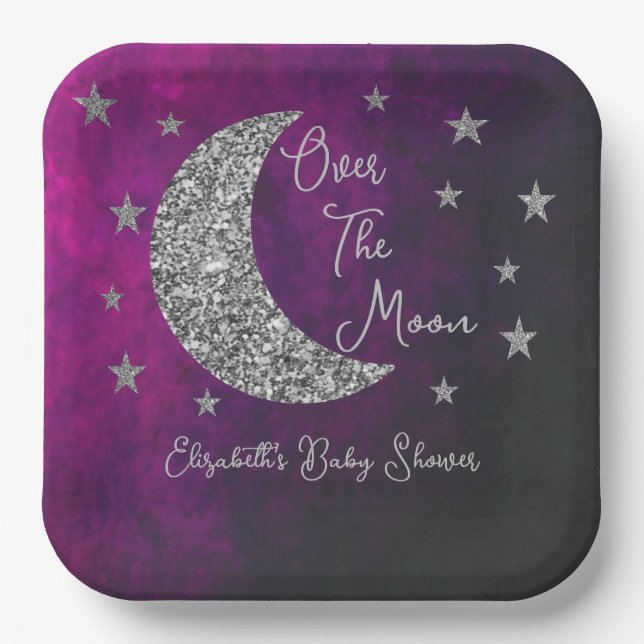 Over The Moon Baby Shower Paper Plates (Front)
