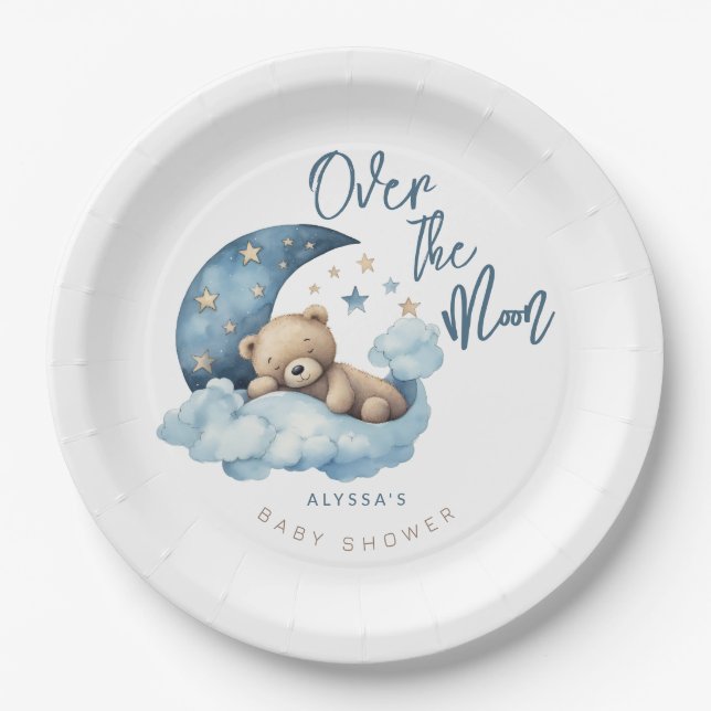 Over the Moon Baby Shower Paper Plates (Front)