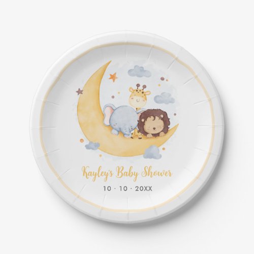 Over The Moon Baby Shower Paper Plates Cute Animal