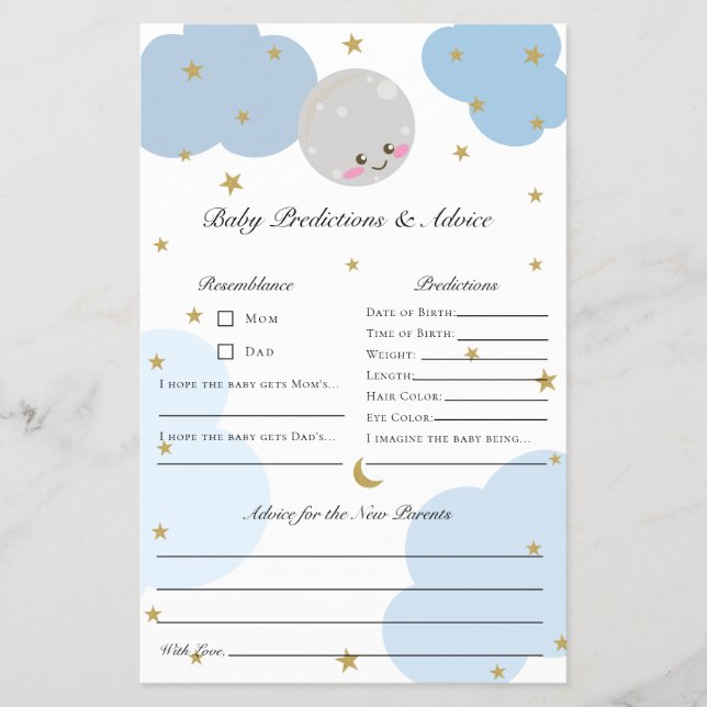 Over the Moon Baby Shower Predictions & Advice C Flyer (Front)