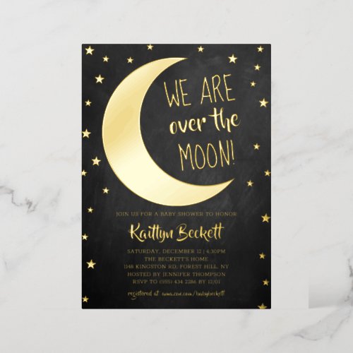 Over The Moon  Baby Shower Real Foil Invitation