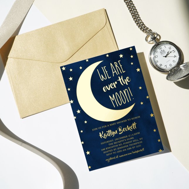 Over The Moon | Baby Shower Real Foil Invitation (Creator Uploaded)