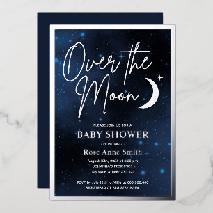 Over The Moon Baby Shower Real Silver Foil Invitation