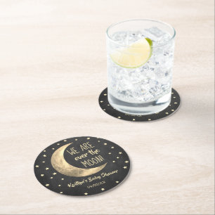 Over The Moon   Baby Shower Round Paper Coaster