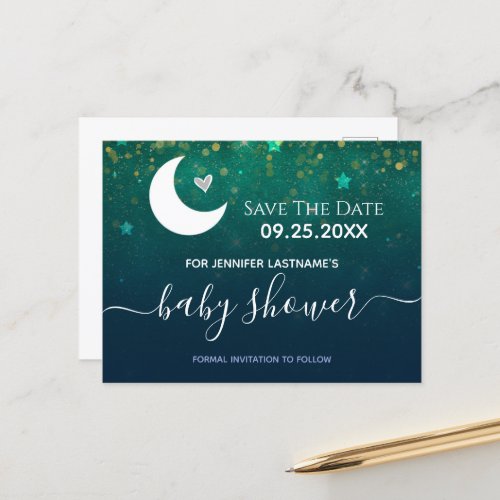 Over the Moon Baby Shower Save the Date Postcard