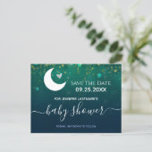 Over the Moon Baby Shower Save the Date Postcard (Standing Front)