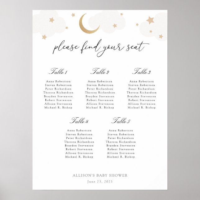 Over the Moon Baby Shower Seating Chart (Front)