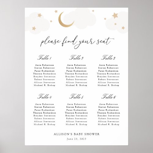 Over the Moon Baby Shower Seating Chart