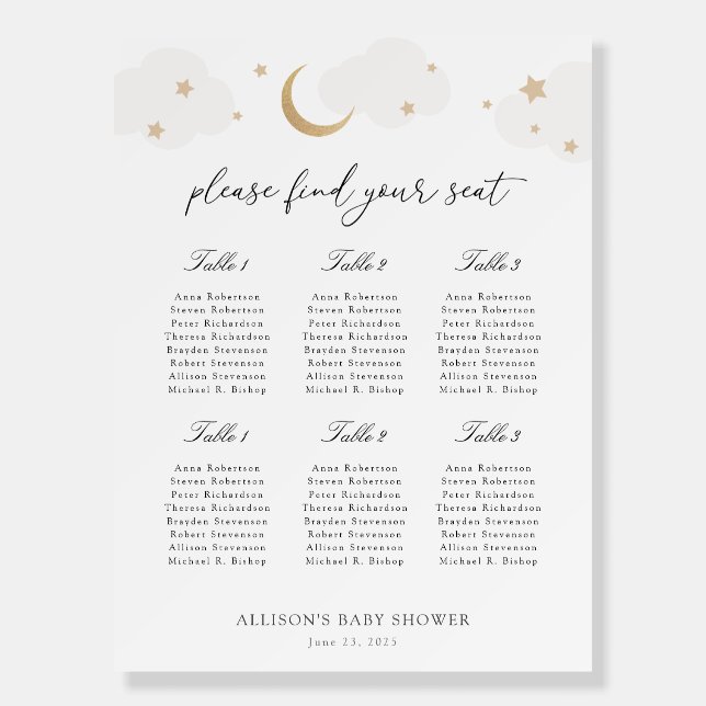 Over the Moon Baby Shower Seating Chart Foam Board (Front)