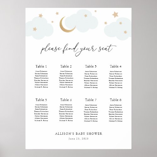 Over the Moon Baby Shower Seating Chart Foam Board