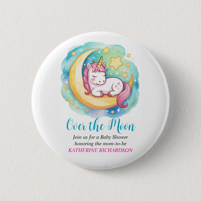 Over the Moon Baby Shower – Sleeping Unicorn  Button (Front)