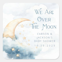 Over the Moon Baby Shower Square Sticker