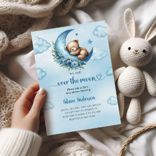 Over the Moon Baby Shower – Teddy Bear & Moon Invitation