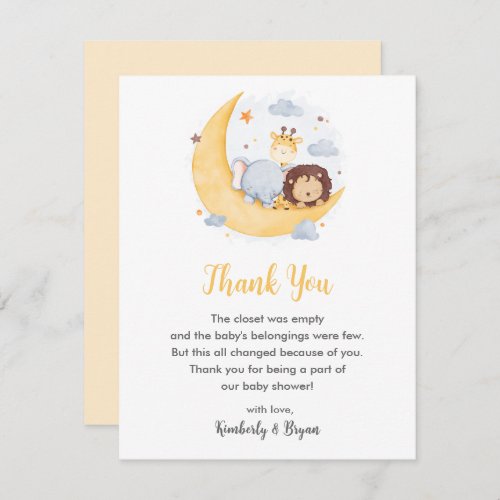 Over The Moon Baby Shower Thank You Cards Animals