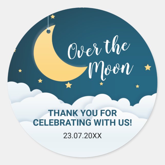 Over the Moon Baby Shower Thank You Classic Round Sticker (Front)
