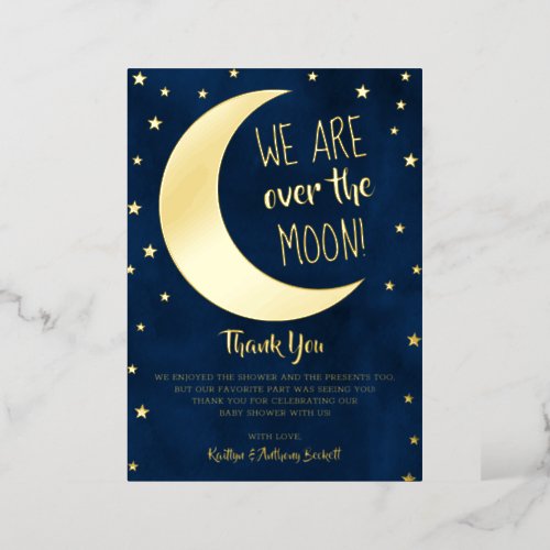 Over The Moon  Baby Shower Thank You Real Foil Invitation