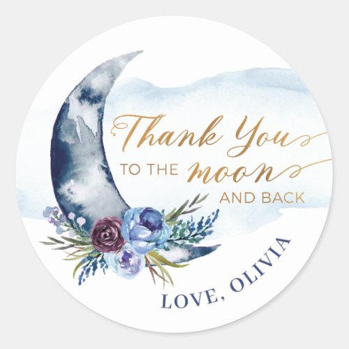 Over the Moon Baby Shower Thank You Stickers Navy