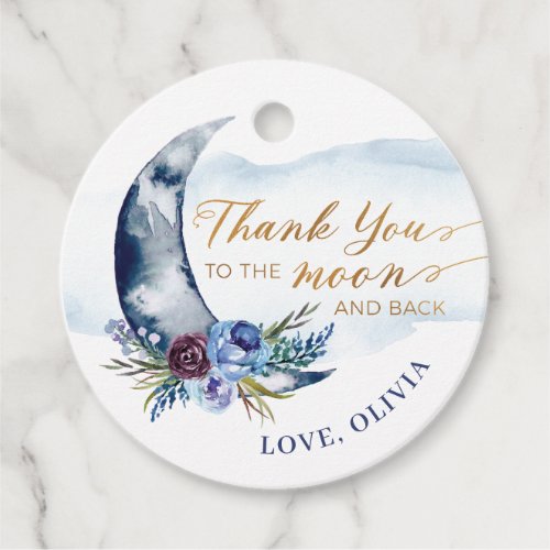 Over the Moon Baby Shower Thank You Tags Navy