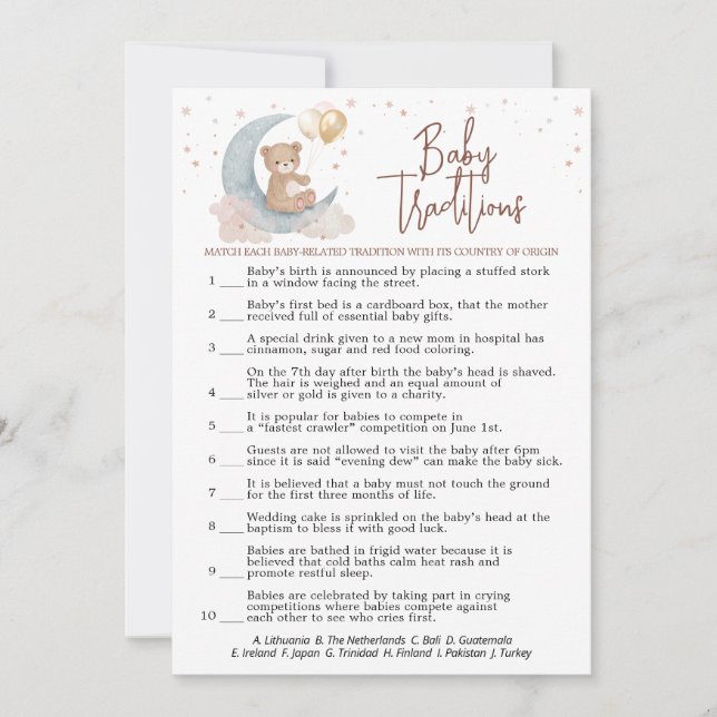 Over the Moon Baby Shower True Or False Game Card (Front)