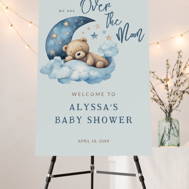 Over the Moon Baby Shower Welcome Foam Board (In Situ (Stand))