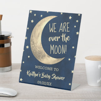 Over The Moon | Baby Shower Welcome Pedestal Sign