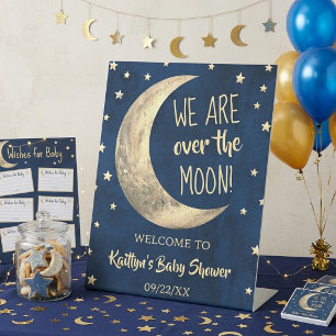 Over The Moon   Baby Shower Welcome Pedestal Sign