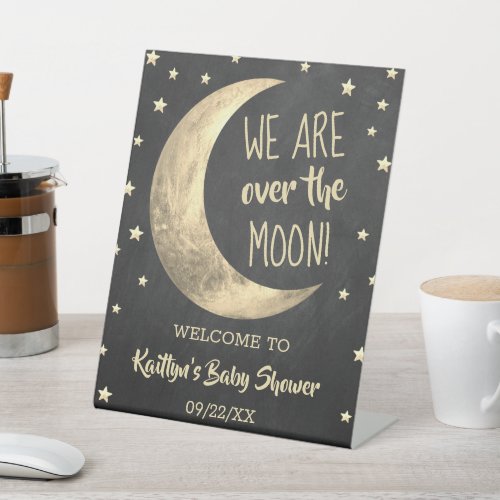 Over The Moon  Baby Shower Welcome Pedestal Sign