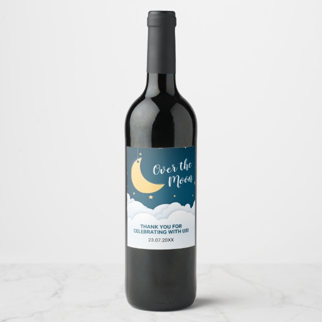 Over the Moon Baby Shower Wine Label (Front)
