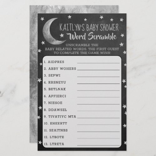 Over The Moon  Baby Shower Word Scramble Game