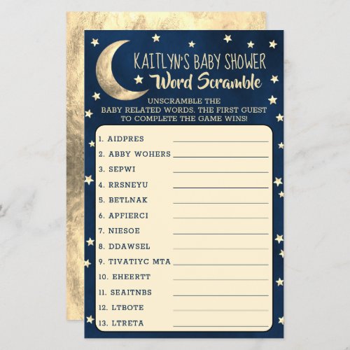 Over The Moon  Baby Shower Word Scramble Game