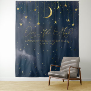 Over the Moon Backdrop, Baby Shower Backdrop, Navy