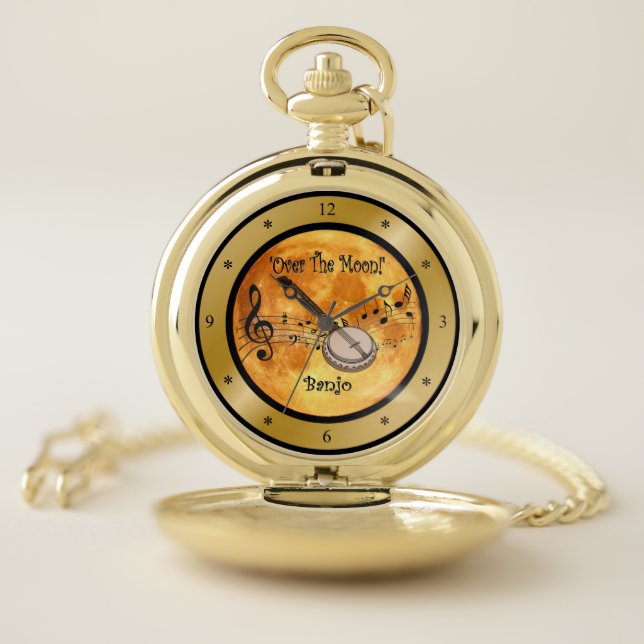 “Over The Moon”~ Banjo ~ Musical Scale ~ * ~ Pocket Watch (Inside)