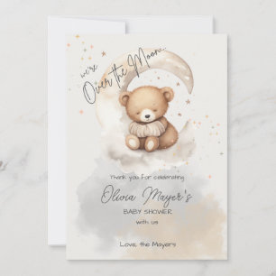 Over the Moon Bear Baby Shower Thank You Card