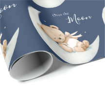 Over the Moon Bear Blue Baby Shower