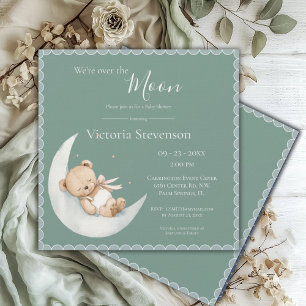 Over the Moon Bear Green Baby Shower