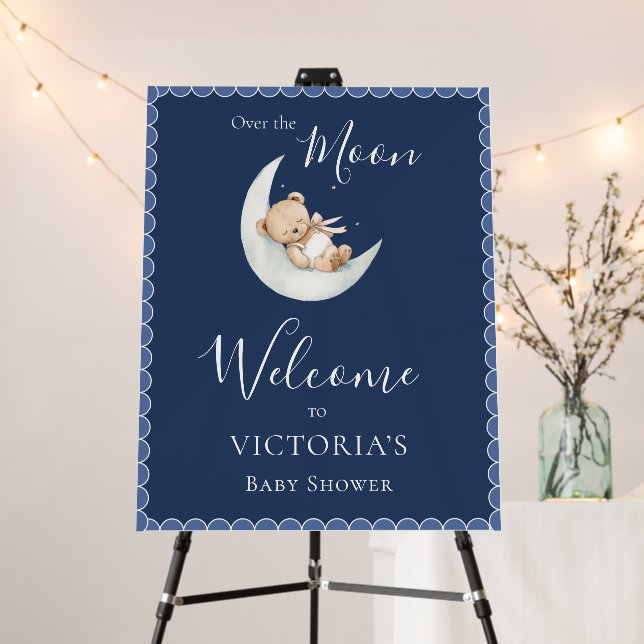 Over the Moon Bear Welcome Baby Shower Foam Board (In Situ (Stand))