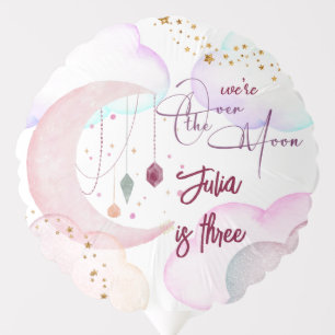 Over the moon beautiful pastel kids birthday balloon