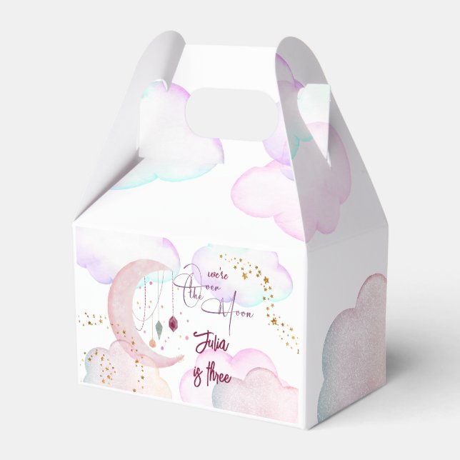 Over the moon beautiful pastel kids birthday favor boxes (Front Side)