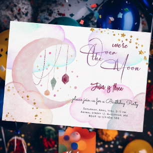 Over the moon beautiful pastel kids birthday invitation