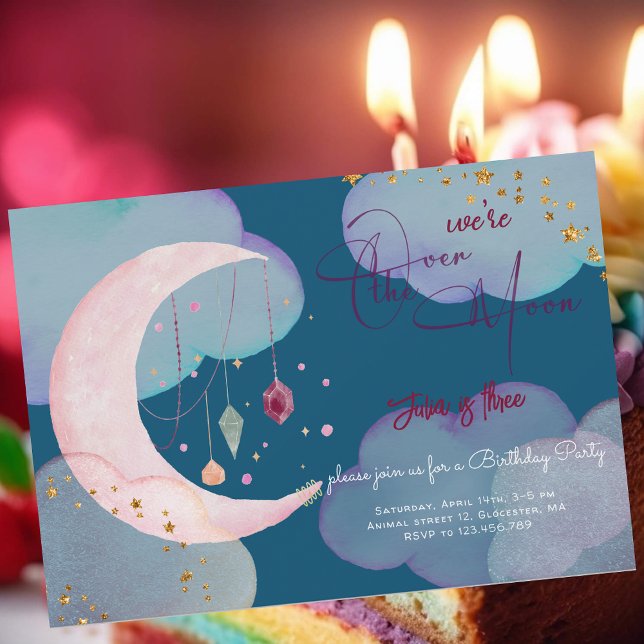 Over the moon beautiful pastel kids birthday invitation (Creator Uploaded)