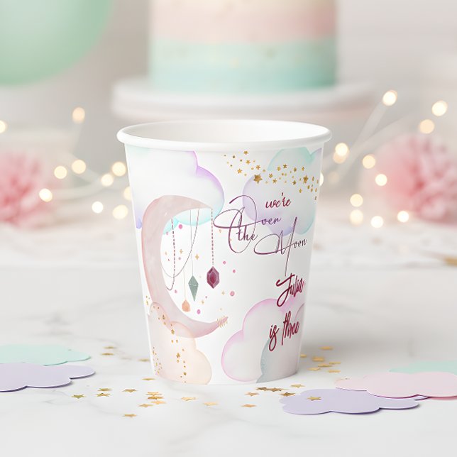 Over the moon beautiful pastel kids birthday paper cups (Creator Uploaded)