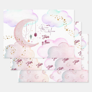 Over the moon beautiful pastel kids birthday wrapping paper sheets