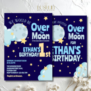 Over the Moon Birthday Whimsical Celestial Party Invitation