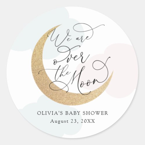 Over the Moon Blue and Pink Baby Shower Classic Round Sticker
