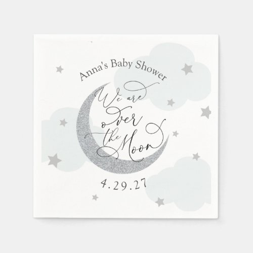 Over the Moon Blue and Silve Napkins