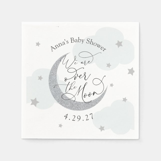 Over the Moon Blue and Silve Napkins (Front)