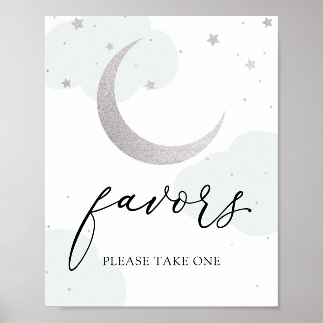 Over the Moon Blue and Silver Favors Sign (Front)