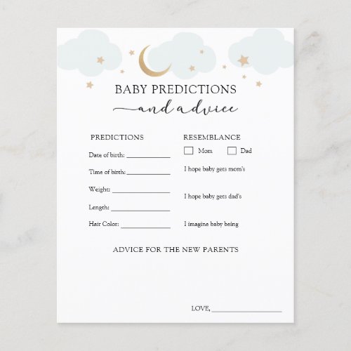 Over the Moon Blue Baby Advice Predictions Card