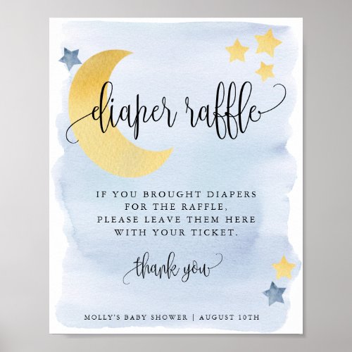 Over the Moon Blue Baby Diaper Raffle Display Poster